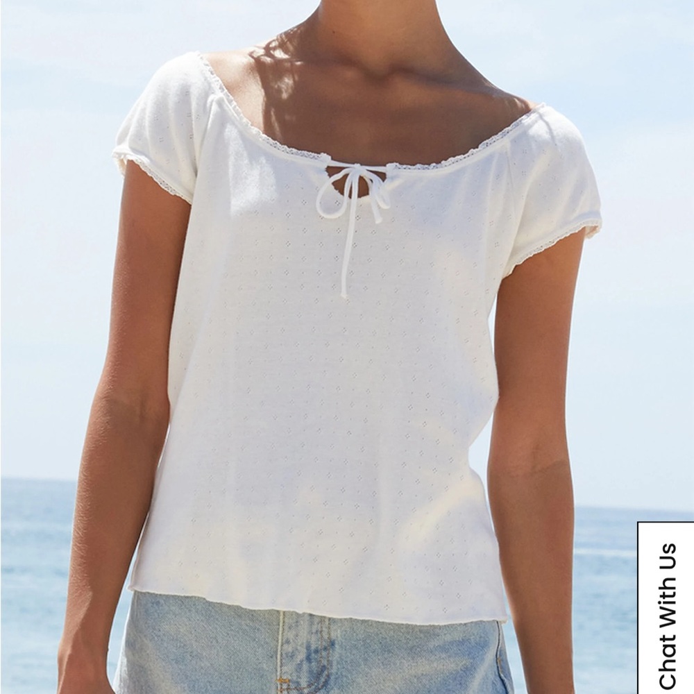 Brandy Melville NWT White Pointelle Noa eyelet short sleeve top